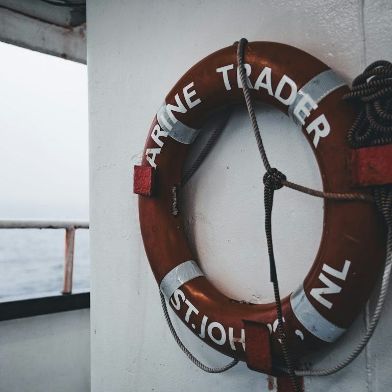 a life preserver hanging on the side of a boat